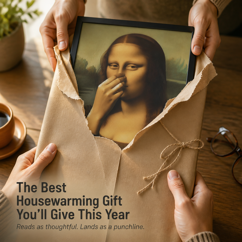 QuirkyCharm™ — Hang Mona Lisa Holding Her Nose Over Your Toilet