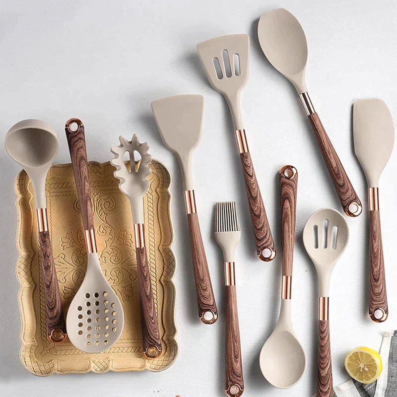 Complete 10-Piece Kitchen Tool Set with Wooden Handles