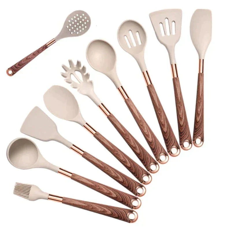 Complete 10-Piece Kitchen Tool Set with Wooden Handles