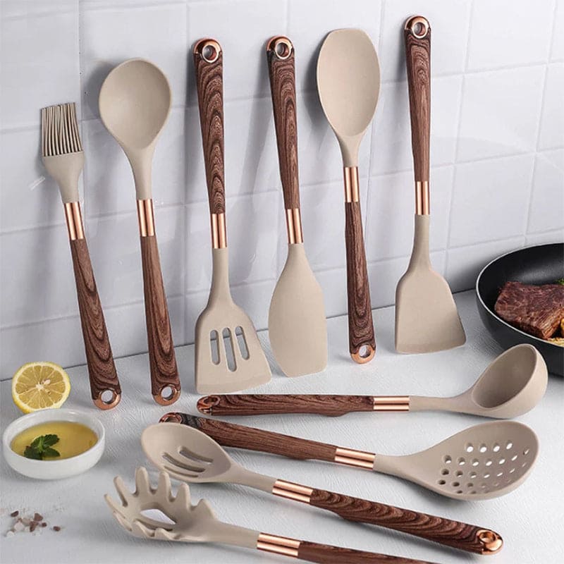 Complete 10-Piece Kitchen Tool Set with Wooden Handles