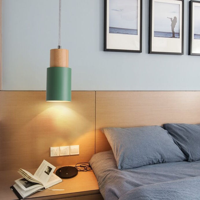 Industrial Style Pendant Light with Metal and Wood Elements