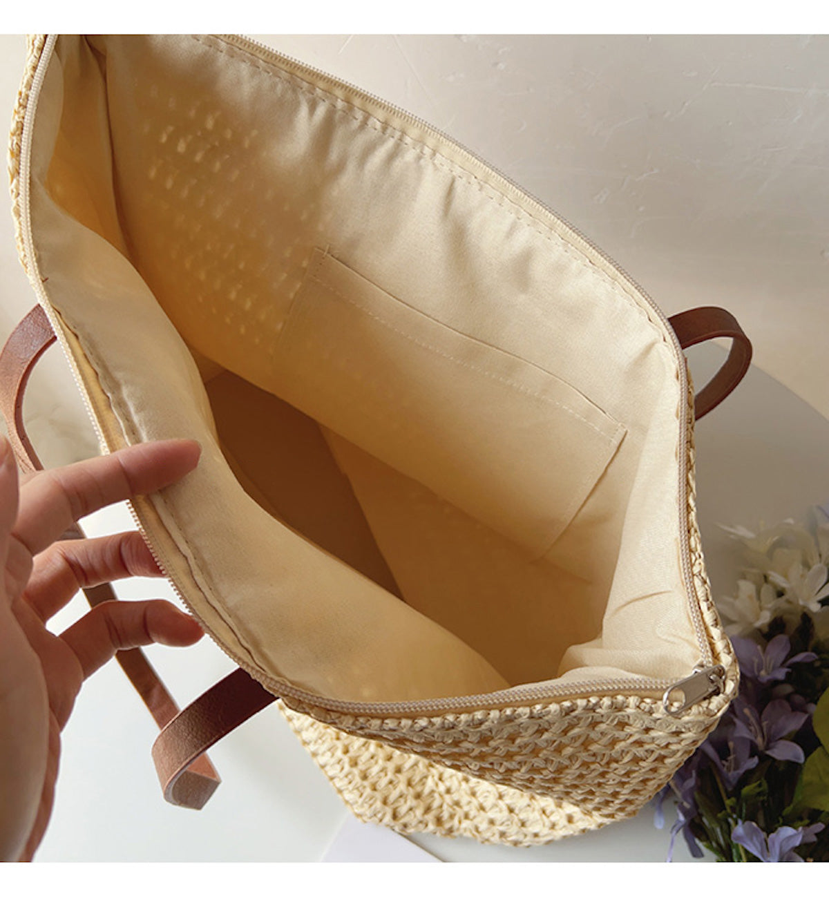Basket Bag with Leather Handles – Woven Design