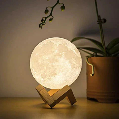 Touch-Controlled Moon Lamp with Wooden Base