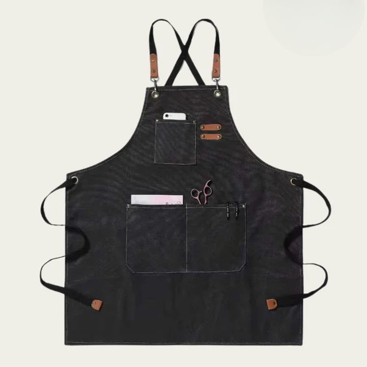 Work Apron with Cross-Back Straps and Several Pockets