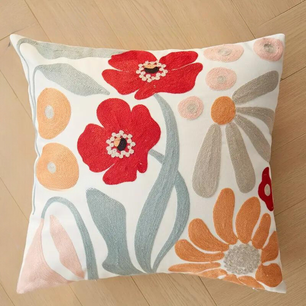 Floral and Botanical Embroidered Pillowcase