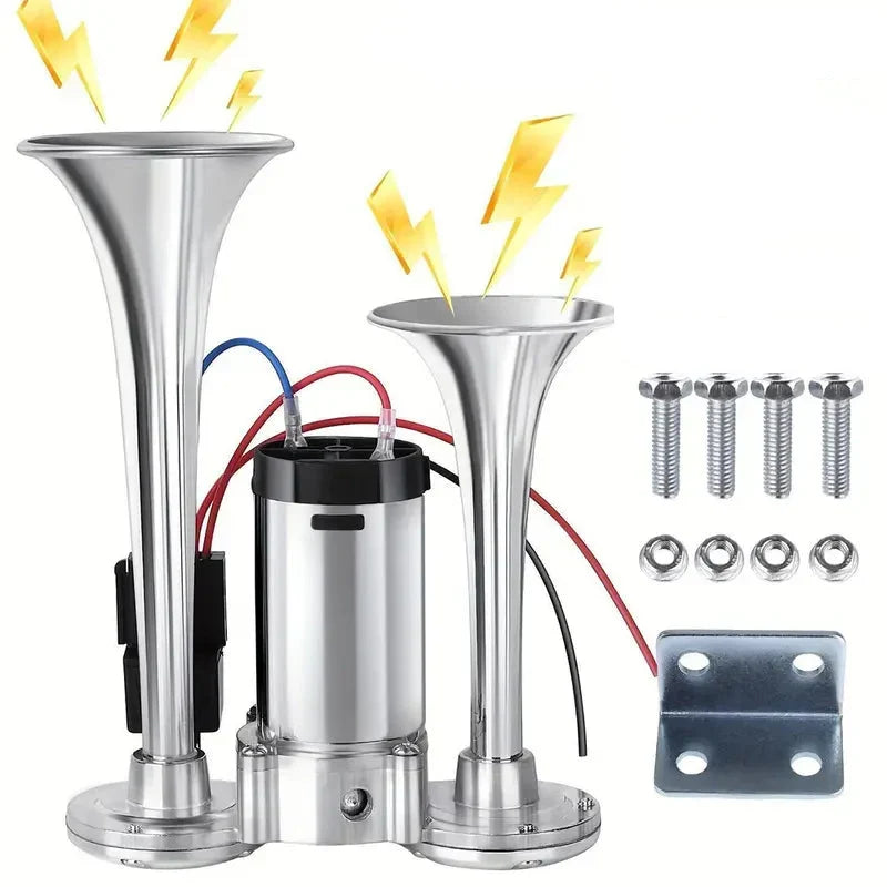 12V Vehicle Dual Air Horn System with 130dB Output and Automatic Compressor
