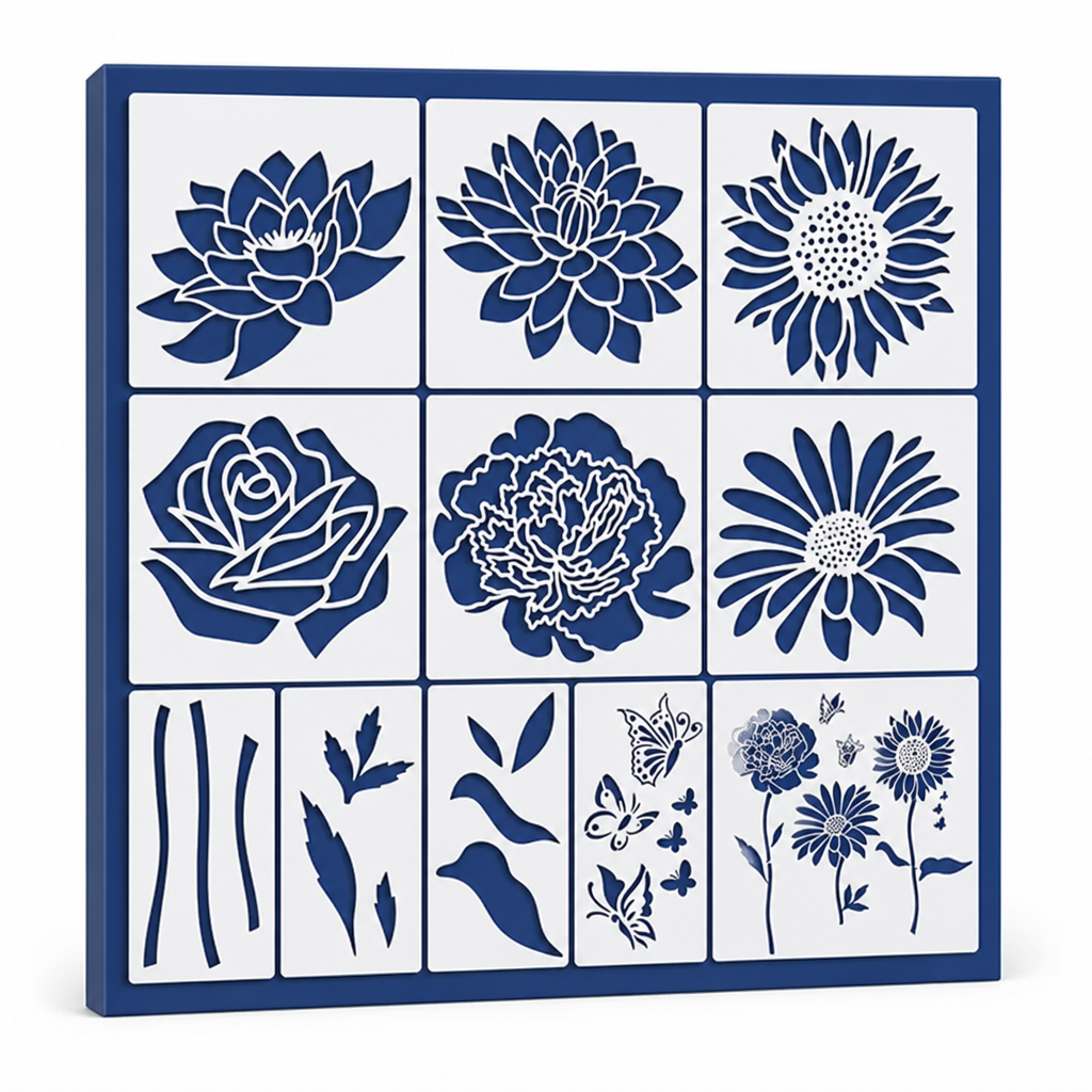 Flexible & Reusable Flower Stencil Set (Set of 10)