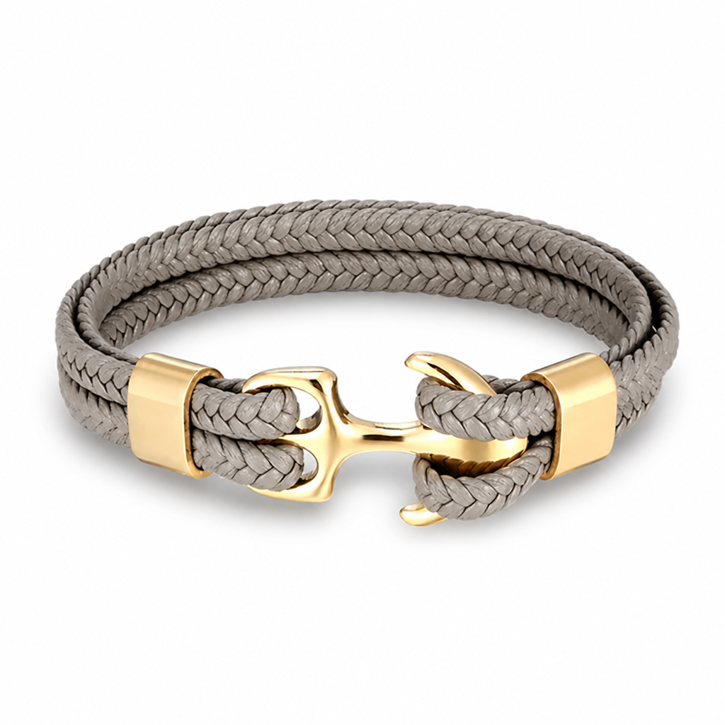 Stainless Steel Anchor Leather Bracelet (Adjustable)