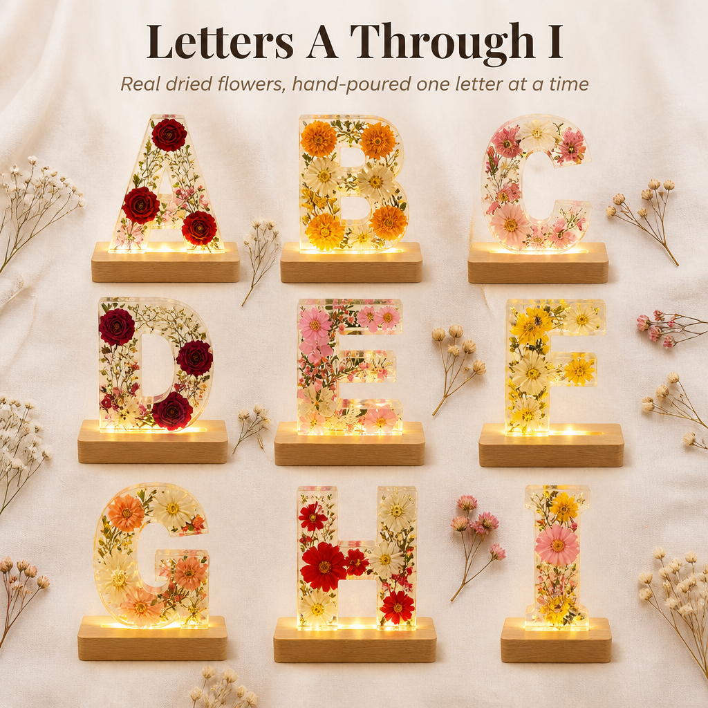 LumiFleur™ — Encapsulate Genuine Dried Blooms Within a Radiant Letter Crafted Just for Them