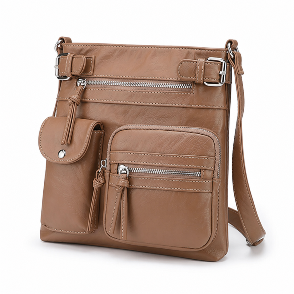 Genuine Leather Multi-Pocket Crossbody Bag (Adjustable Strap)