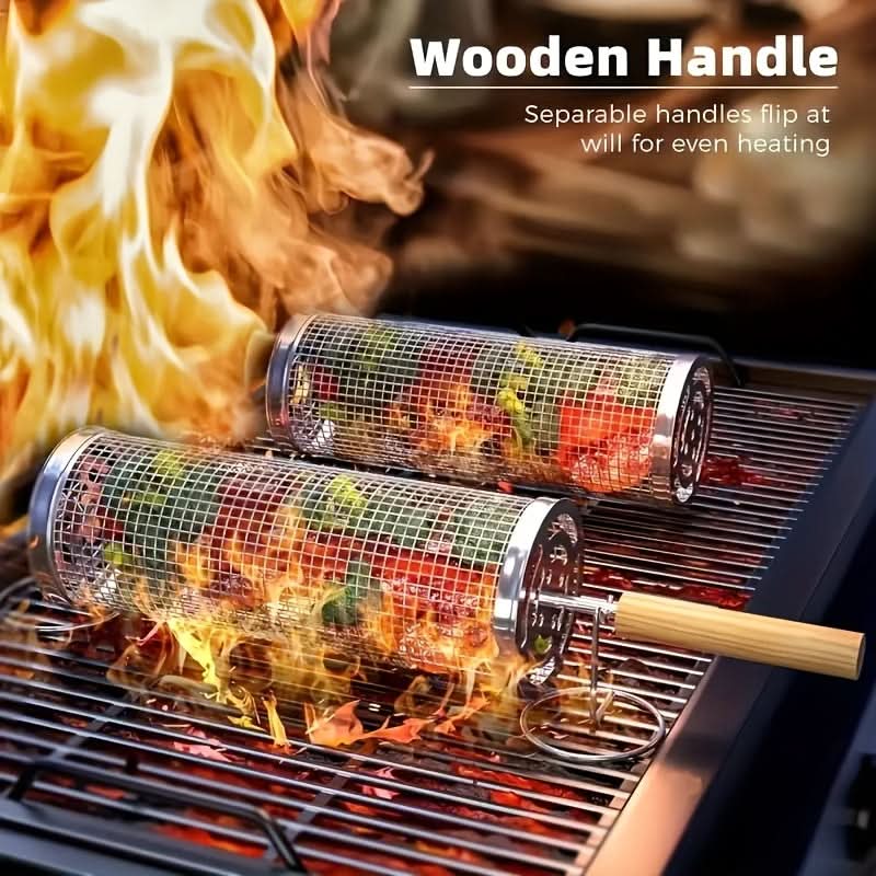 Stainless Steel Grill Basket for Rolling Cooking