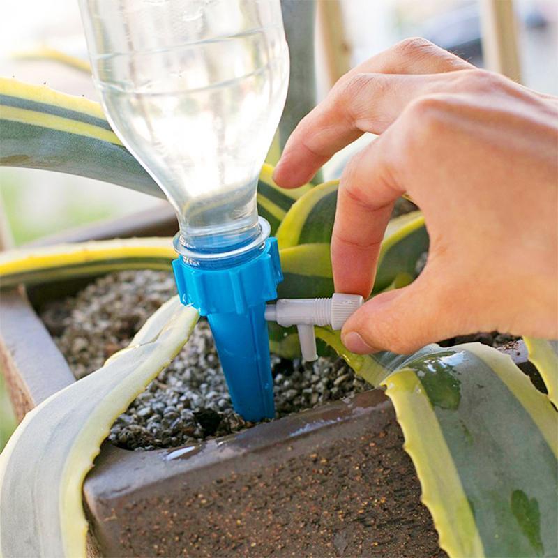 Set of 6 Plant Watering Devices with Bottle Adapter and Control Valve