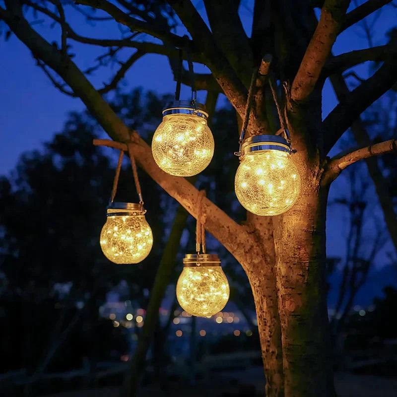 Dusk Sensor Solar Lantern for Garden – Crackle Glass Design