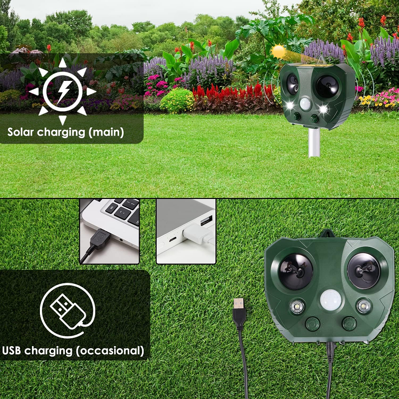 Motion-Activated Solar Bird Deterrent – Waterproof Ultrasonic Repeller with LED for Gardens and Crops