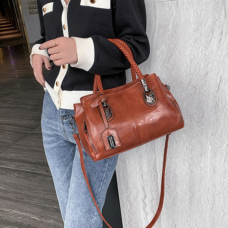 Soft Oiled Wax Leather Large Boston Tote Bag