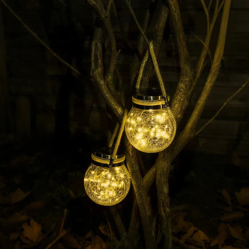 Dusk Sensor Solar Lantern for Garden – Crackle Glass Design