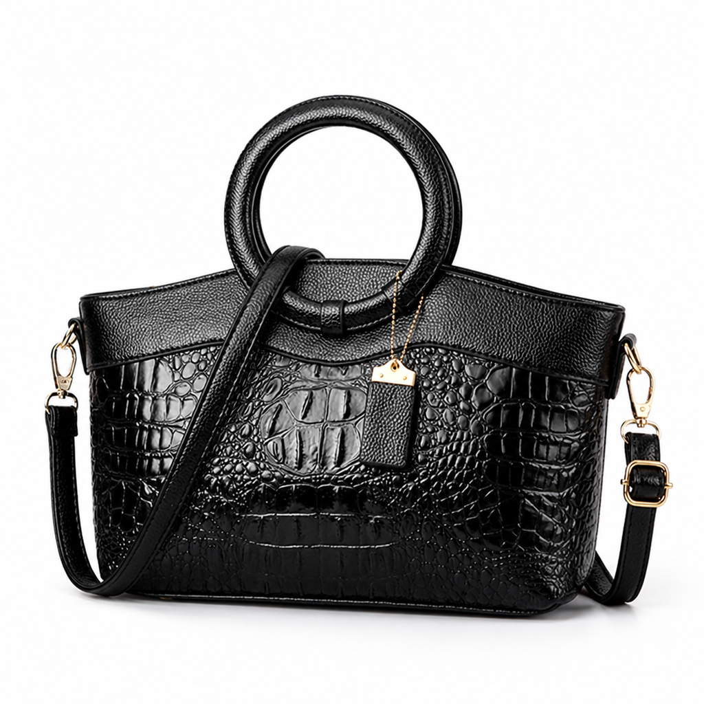 Structured Embossed Top-Handle Bag (Adjustable Strap)