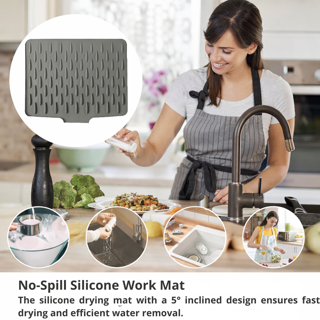 Drip Drying Mat | Dries Faster Without Puddles | Sloped, Heat Resistant | DrainMat