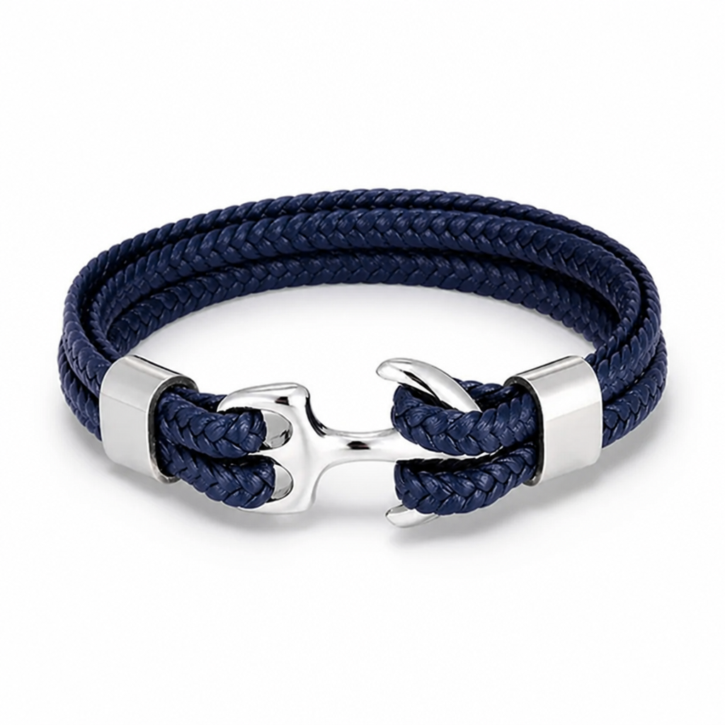 Stainless Steel Anchor Leather Bracelet (Adjustable)
