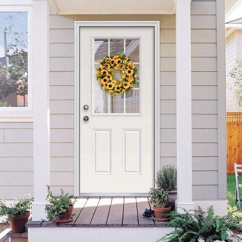 Sunflower Wreath in Gold – Decorative Garland for Door or Wall (16'')