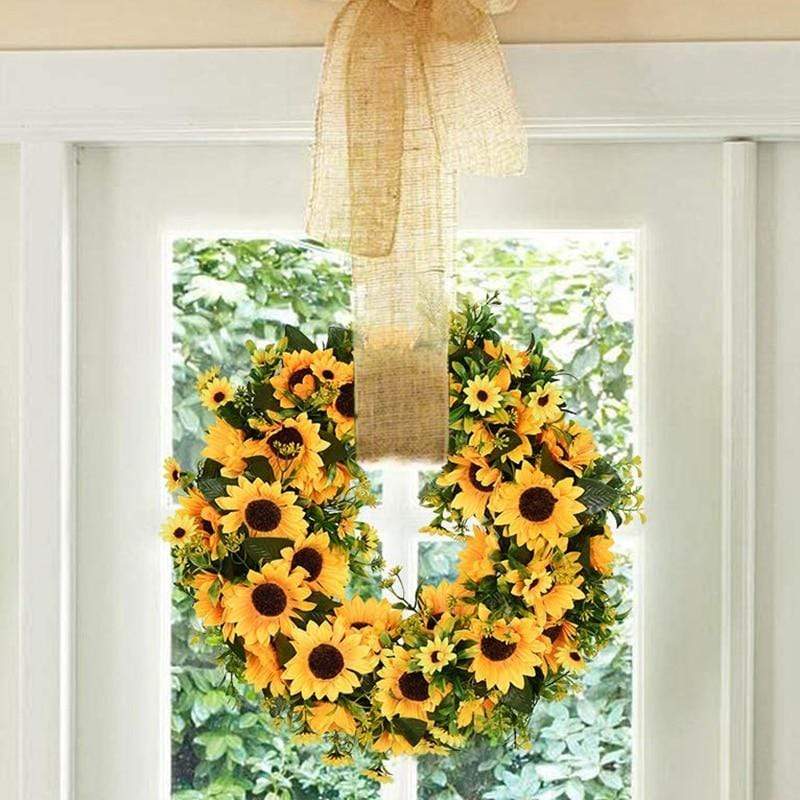 Sunflower Wreath in Gold – Decorative Garland for Door or Wall (16'')