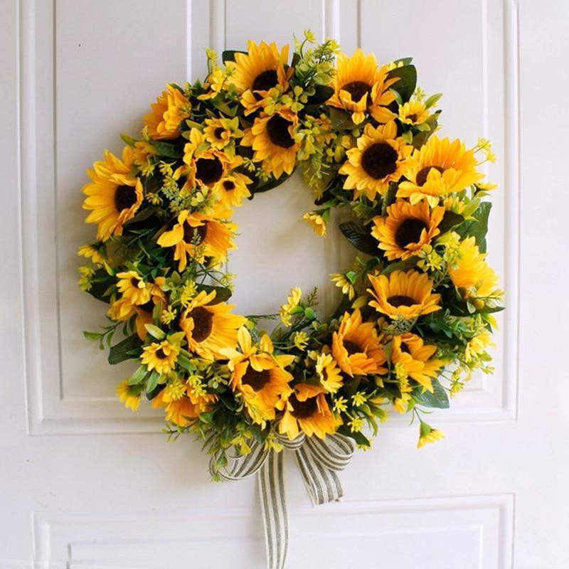 Sunflower Wreath in Gold – Decorative Garland for Door or Wall (16'')