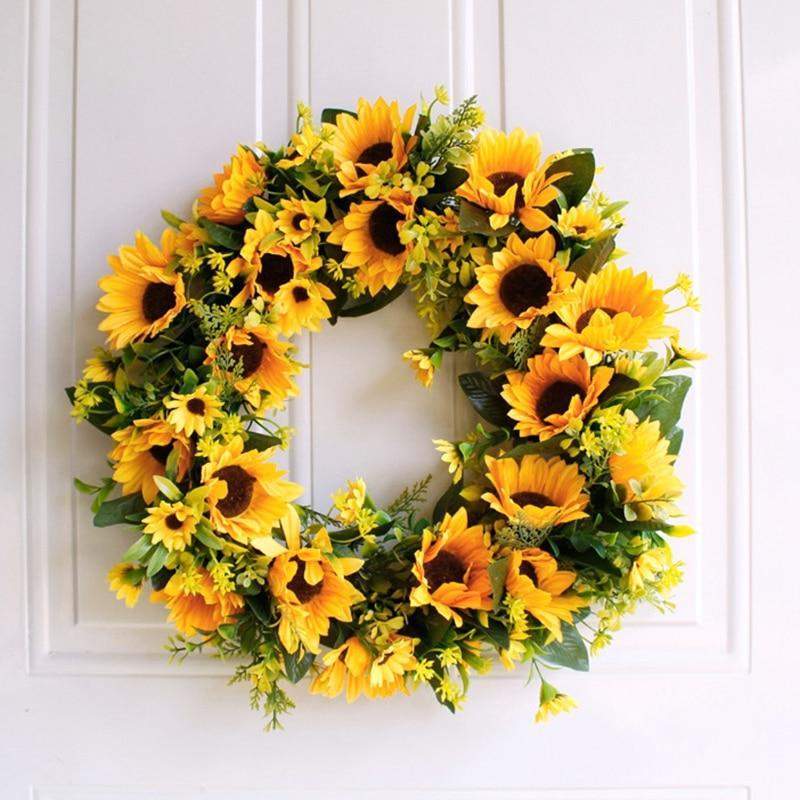 Sunflower Wreath in Gold – Decorative Garland for Door or Wall (16'')