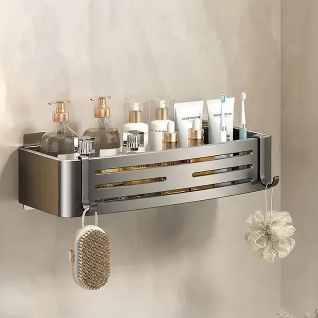 Self-Adhesive Aluminum Shelf Organizer for Bathroom Storage