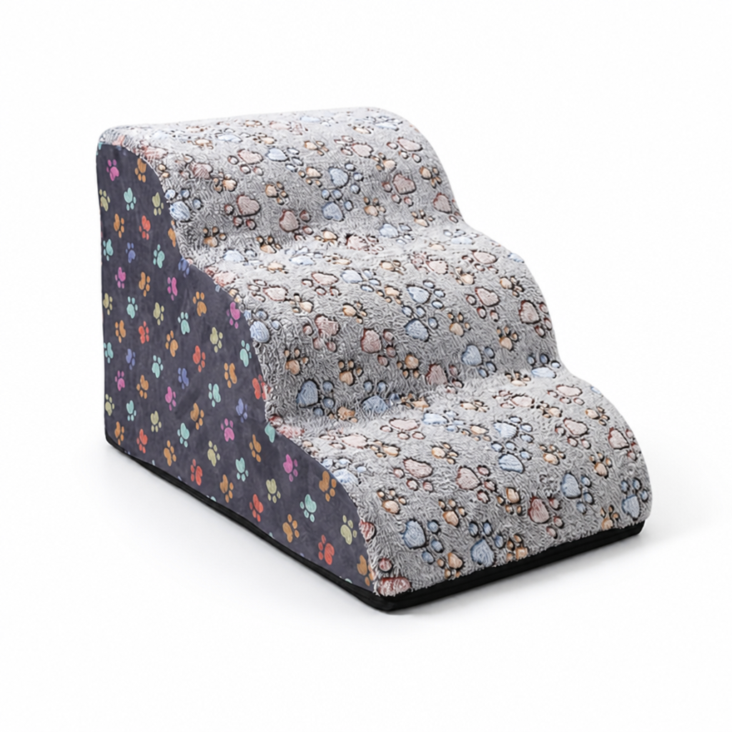 Paw-Print Plush Non-Slip Pet Steps (2–5 Steps)