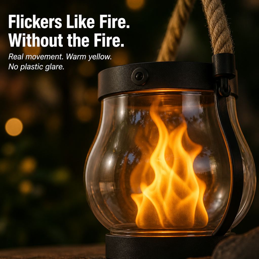 LumaFyre™ — Illuminate Your Patio All Night with Solar, No Wax or Wires