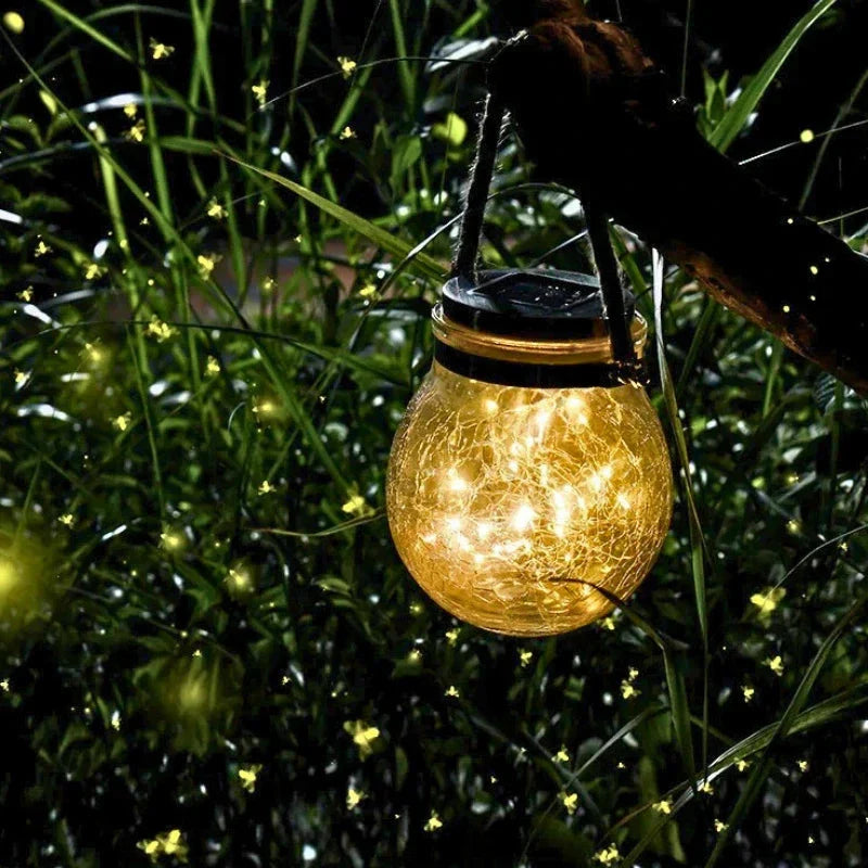 Dusk Sensor Solar Lantern for Garden – Crackle Glass Design