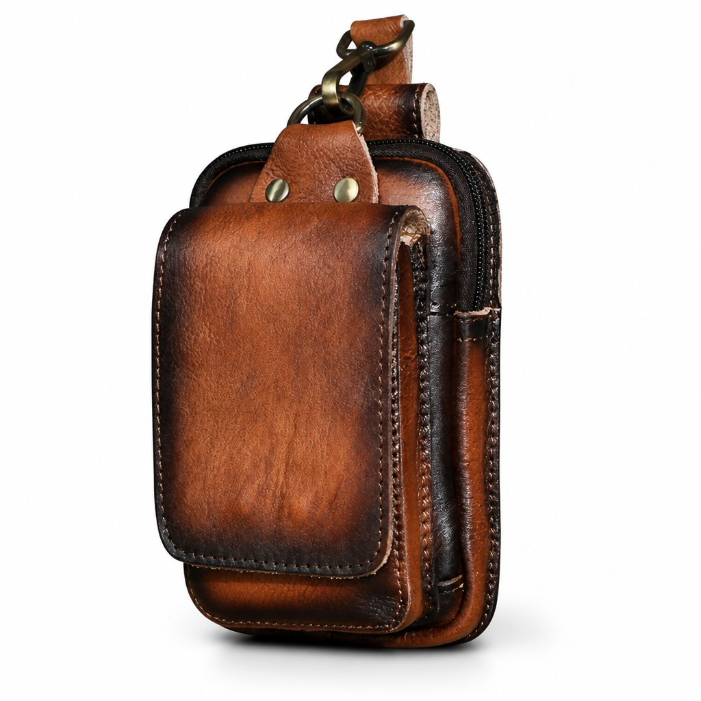 Full-Grain Leather Magnetic Flap Waist Pack (Adjustable Strap)