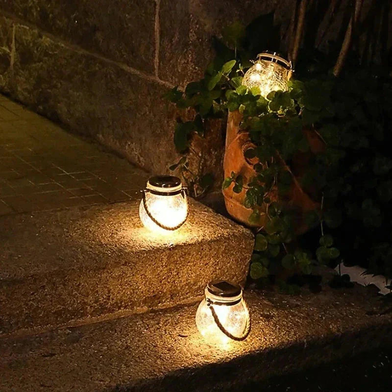 Dusk Sensor Solar Lantern for Garden – Crackle Glass Design