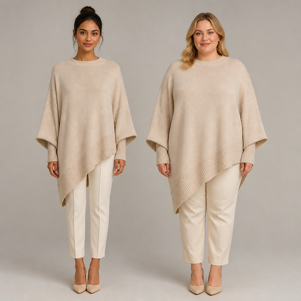 VeluraMist™ – Oversized Wool-Blend Sweater with Asymmetrical Cascade Hem