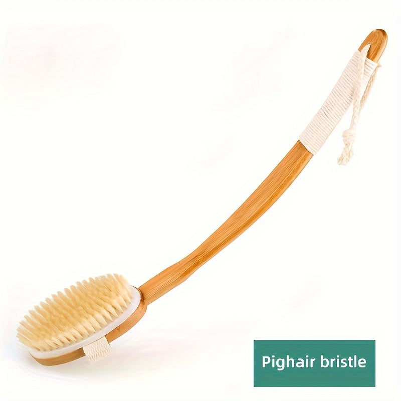 Long Wooden Handle Bath Brush – Exfoliating Back Scrubber with Boar Bristles