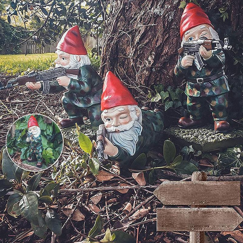 Camouflage Soldier Garden Gnome – Humorous Statue for Yard and Patio Decor