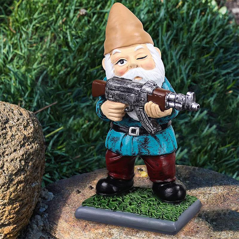 Camouflage Soldier Garden Gnome – Humorous Statue for Yard and Patio Decor