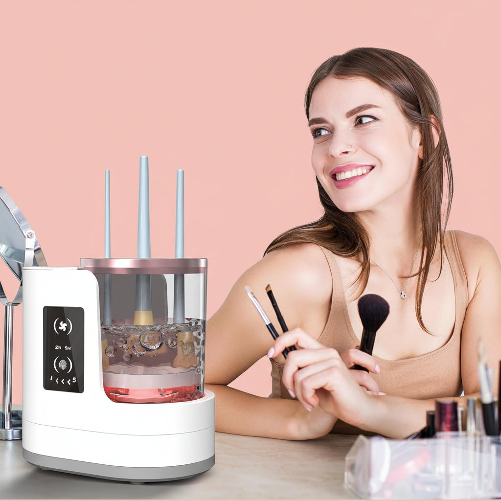 Electric Makeup Brush Cleaner with Transparent Bowl and Various Silicone Rings