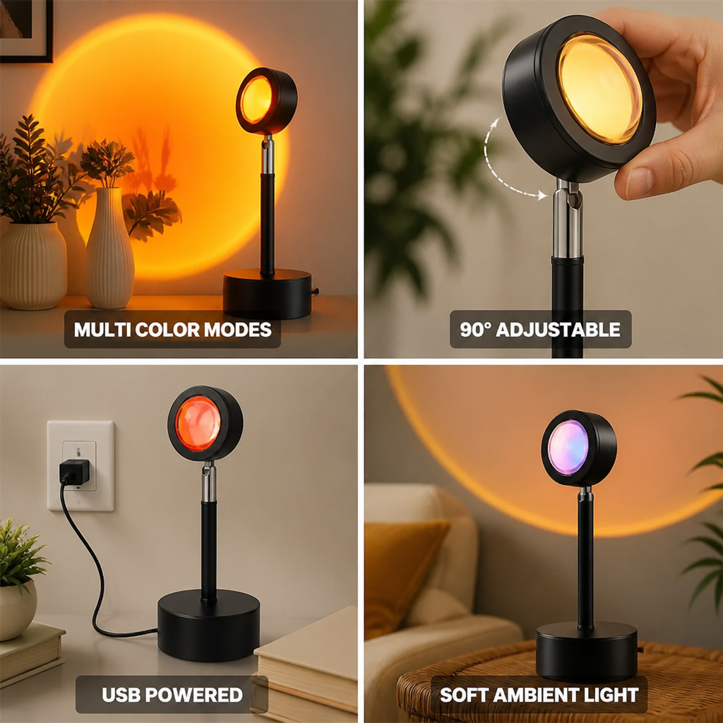 Multi-Color 90° Adjustable USB-Powered Sunset Lamp