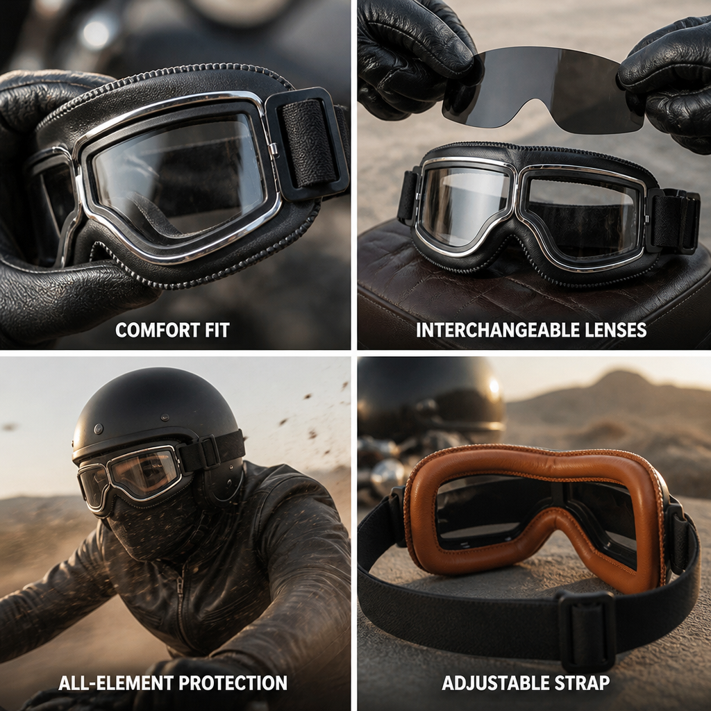 Interchangeable Lenses & Comfort-Padded Motorcycle Goggles