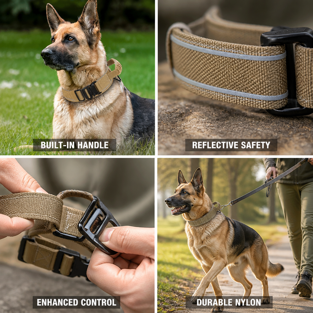 Durable Nylon Built-In Handle Reflective Dog Training Collar (For Large Dogs)