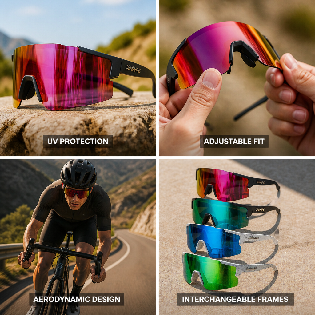 UV-Protective Aerodynamic Cycling Sunglasses (Adjustable Fit)