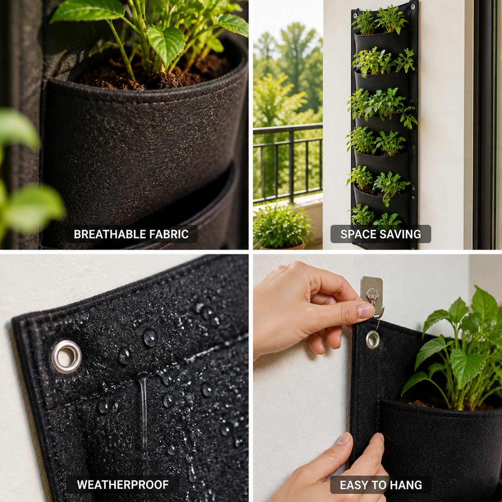 Breathable Fleece & Weatherproof Vertical Wall Planter (7 Pockets)