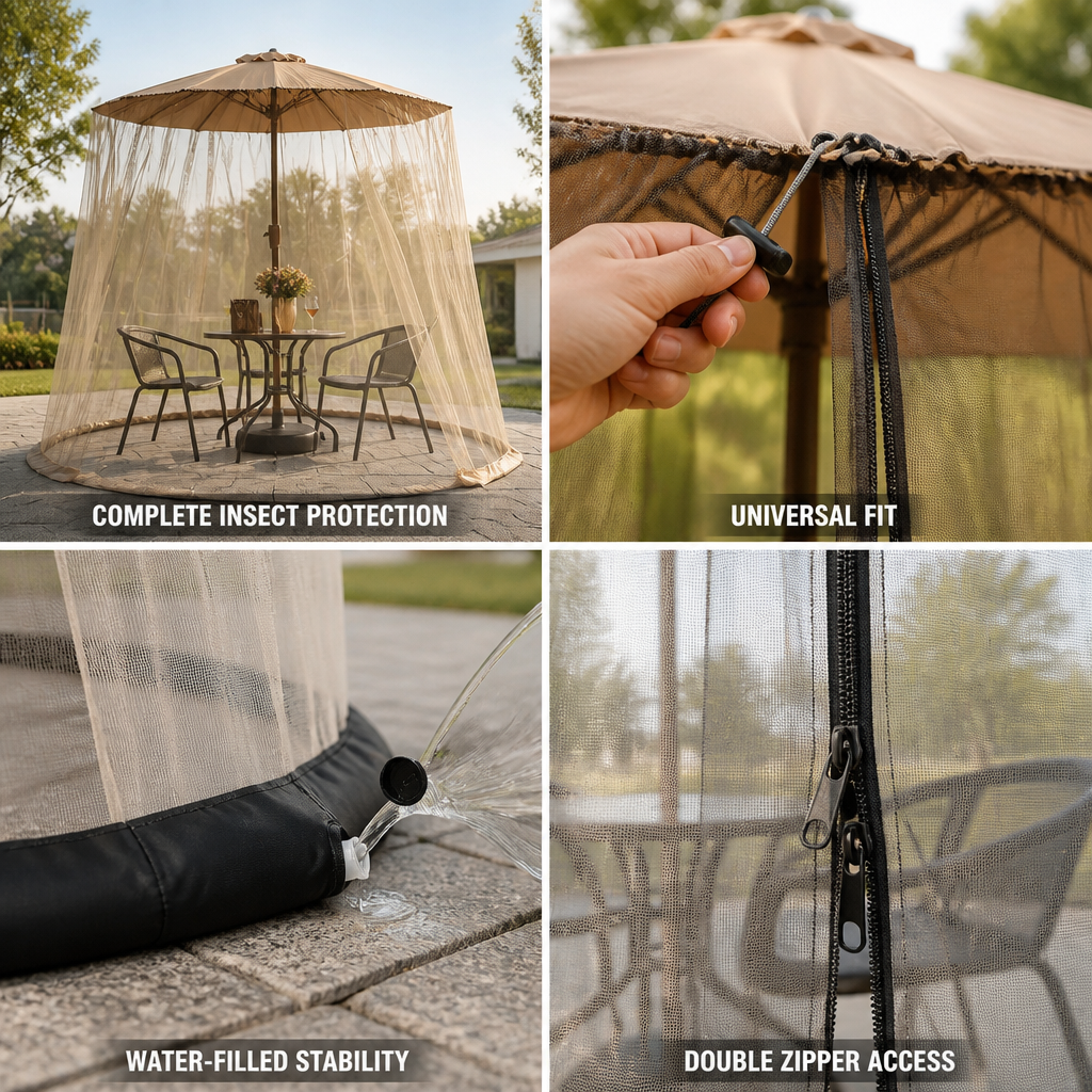 Fine Mesh & Water-Fillable Ring Umbrella Mosquito Net (Fits Up To 240 cm)