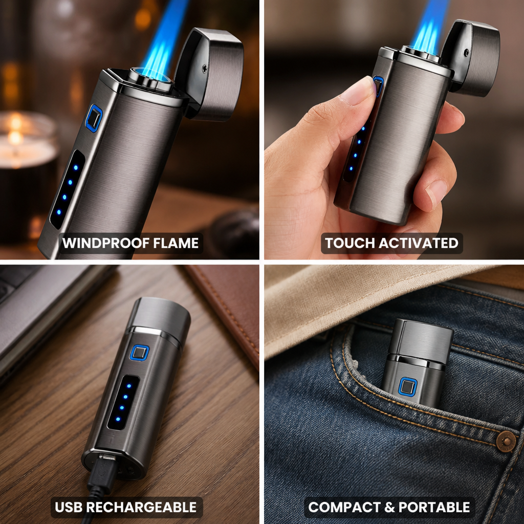 Triple Jet Touch-Activated USB Rechargeable Lighter