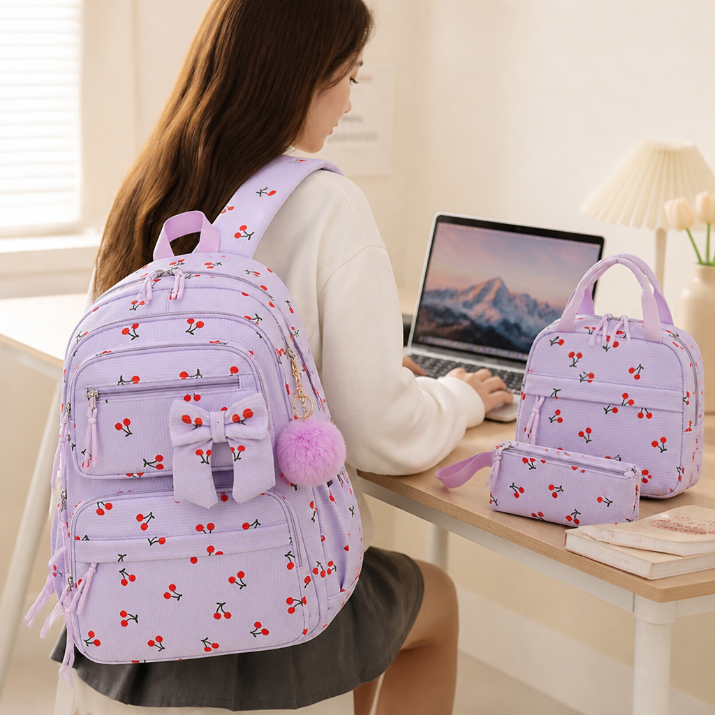 Lightweight Corduroy Backpack Set (3-Piece)
