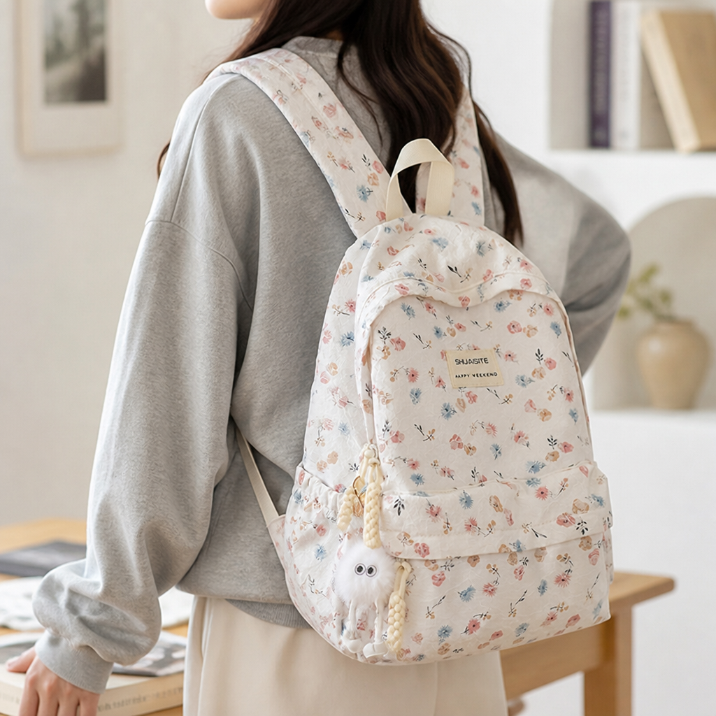 Padded Shoulder Straps & Floral Print Backpack