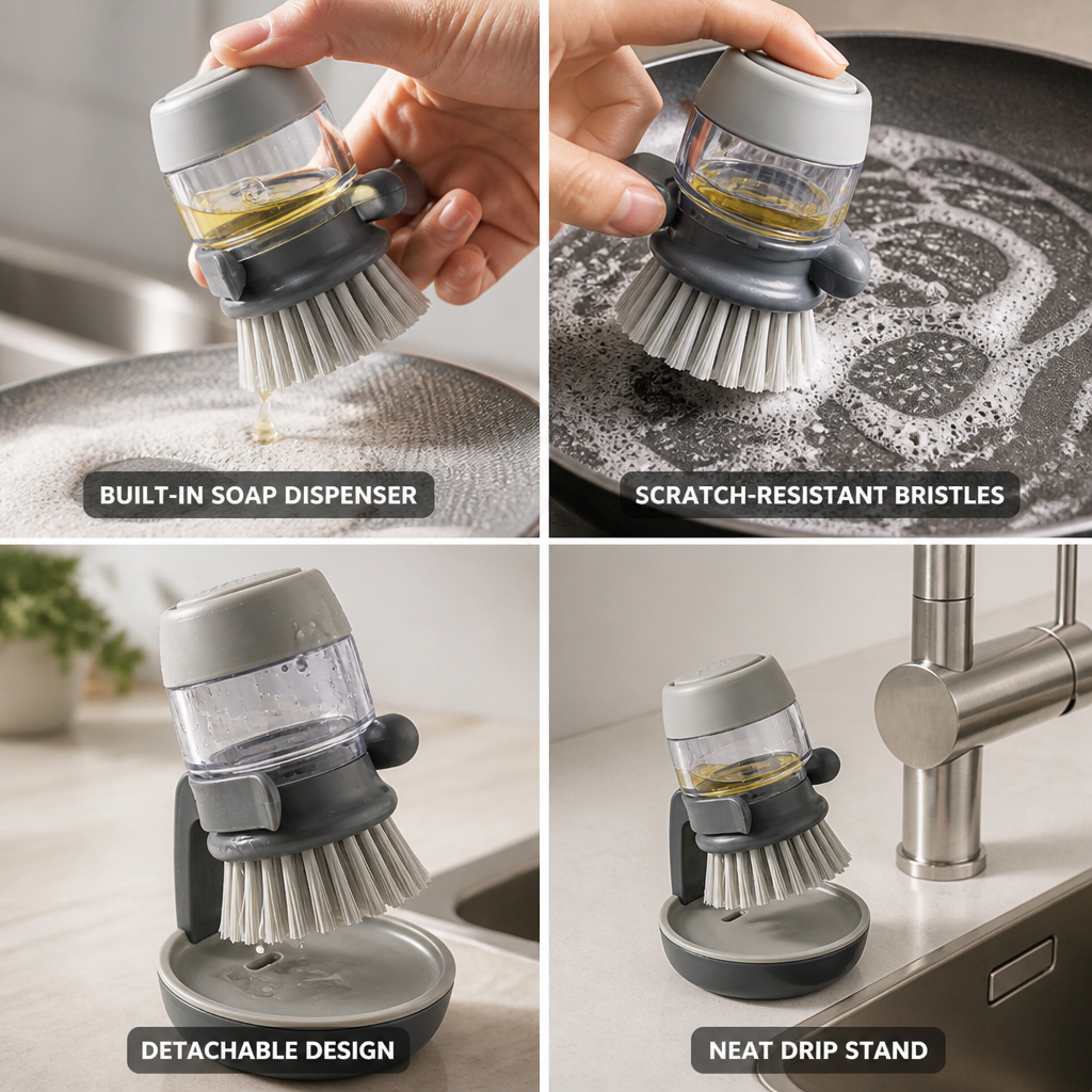 Integrated Refillable Soap Dish Brush (Detachable Drip Stand)