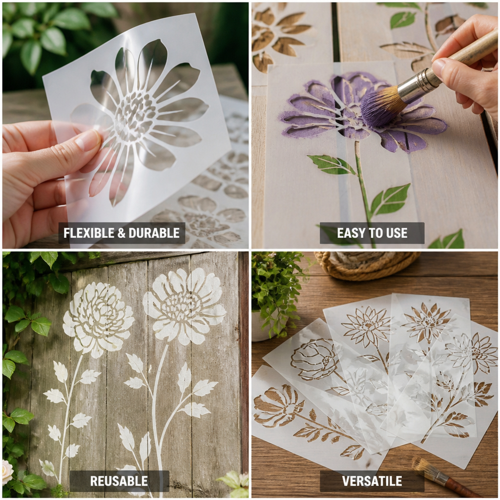 Flexible & Reusable Flower Stencil Set (Set of 10)