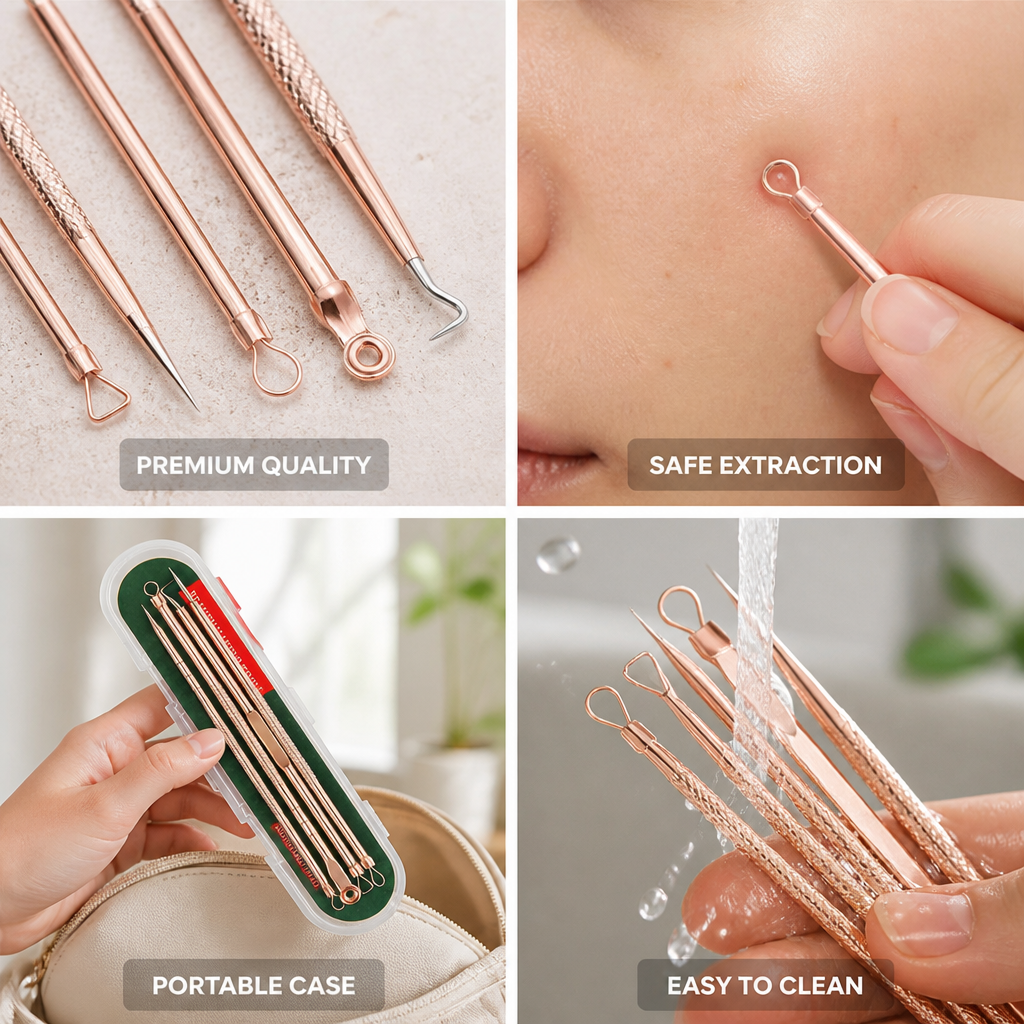 Stainless Steel Blackhead & Pimple Extractor Kit (5-Piece)